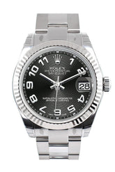 Rolex Datejust 31 Black Concentric Arab Dial White Gold Fluted Bezel Ladies Watch 178274 / None